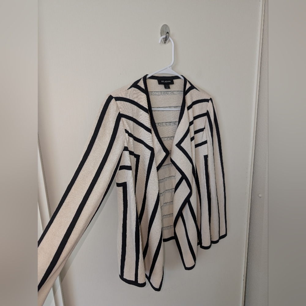St. John Womens Petite Black White Striped Open Cardigan Wool Blend Classic - Picture 5 of 8